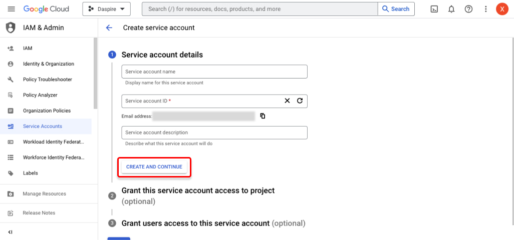 Google Service Account Details