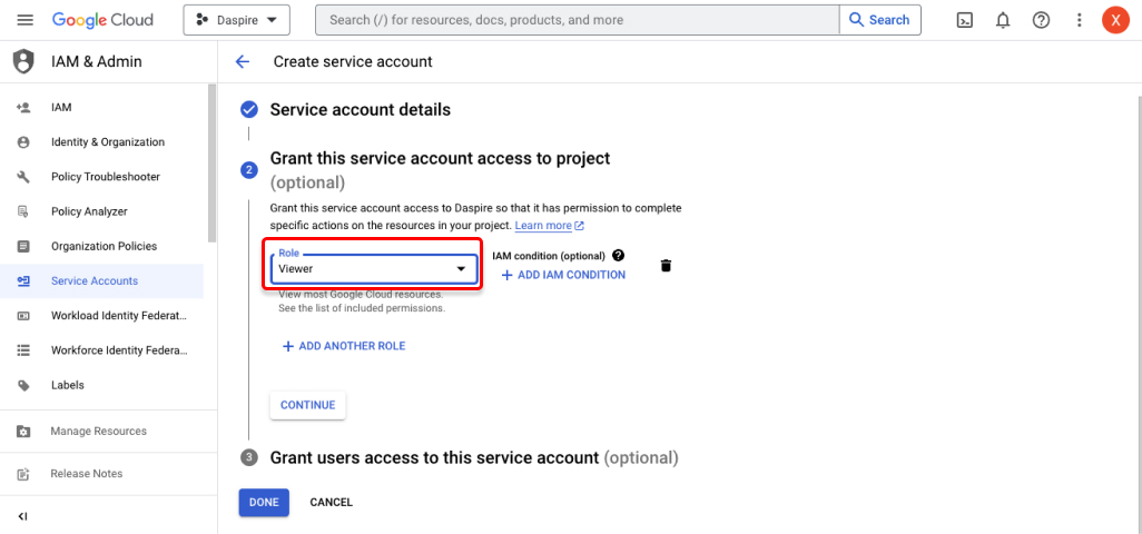 Google Service Account Role