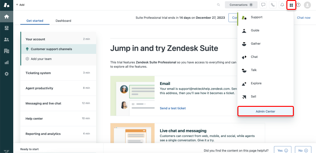 Zendesk Admin Center