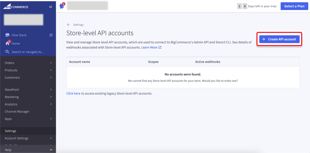 BigCommerce Create API Accounts