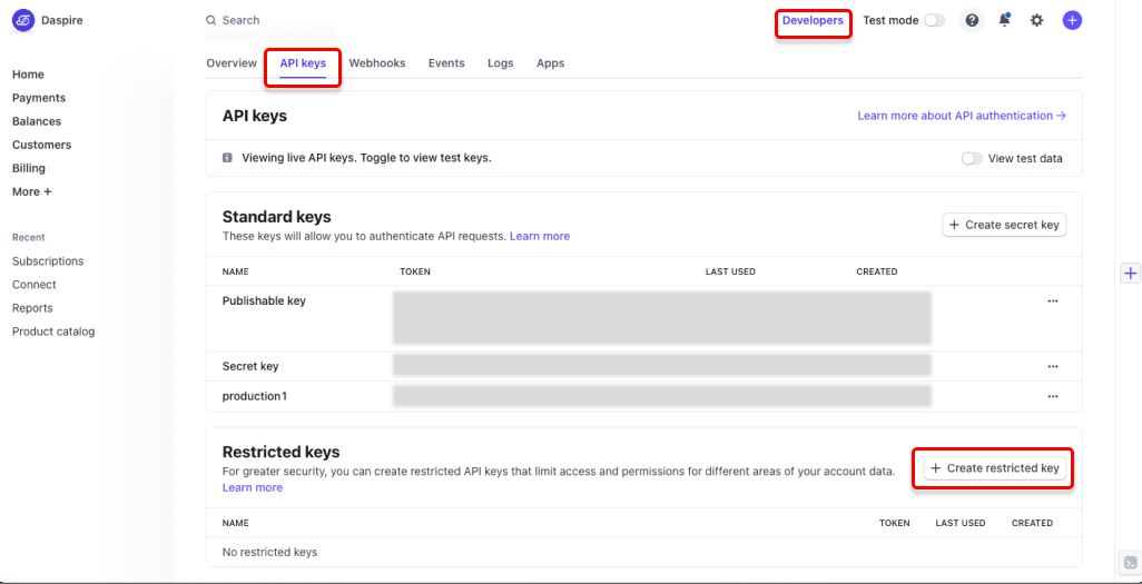 Stripe API Keys